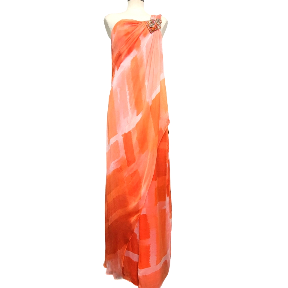Hoaglund New York Orange One-Shoulder Caftan Gown Size 6